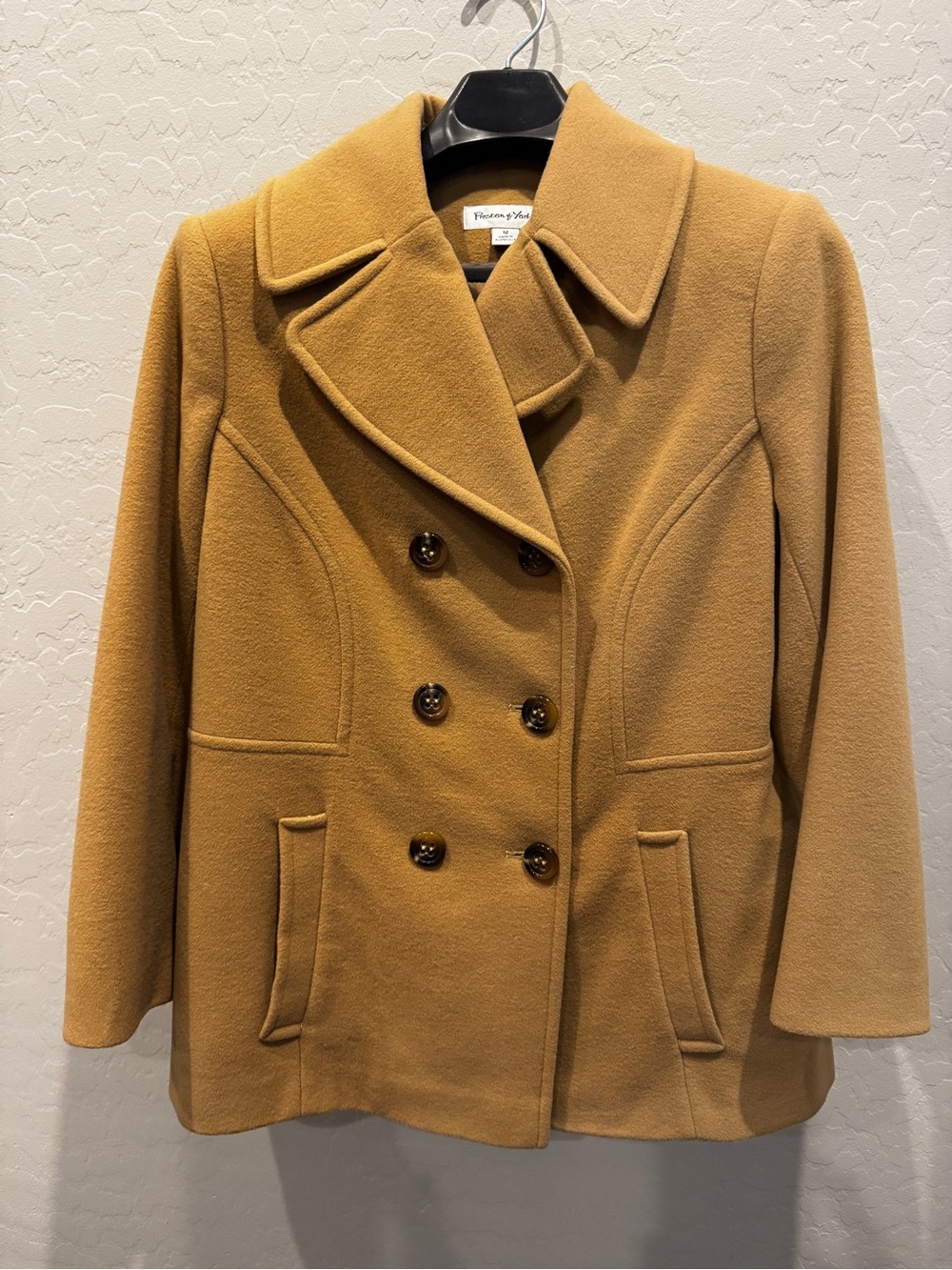 Vintage Preston & York Camel Wool Double Breasted Peacoat Size 12